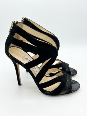 Jimmy Choo Women’s Suede Glitter Black Cutout Heels Size 6